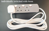 3 Gang Extension Lead 3 Way UK Mains Power Sockets Switched Lengths 1m/2m/5m/10m