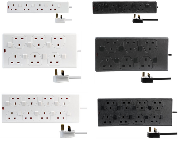 Switched Extension Lead Cable Electric Plug Socket UK Mains Power With Switches