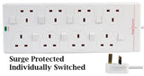 8 Way Mains Surge Protected Extension Lead Switched 1/2/3/5/10 m 8 Gang Socket