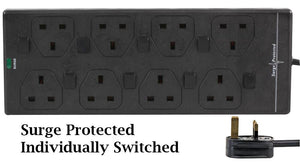 8 Way Mains Surge Protected Extension Lead Switched 1/2/3/5/10 m 8 Gang Socket