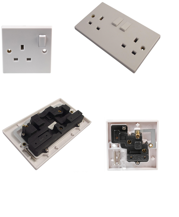 Switched Wall Plug Socket Double Single 1 2 Gang 13A UK Electrical