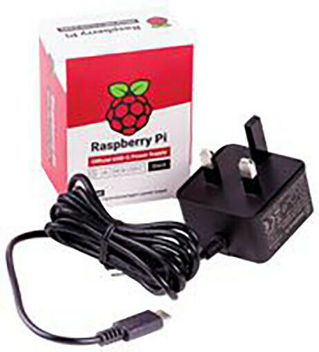 Official Raspberry Pi 4  - PSU, USB-C, Model B, 5.1V, 3A, UK Plug, Black