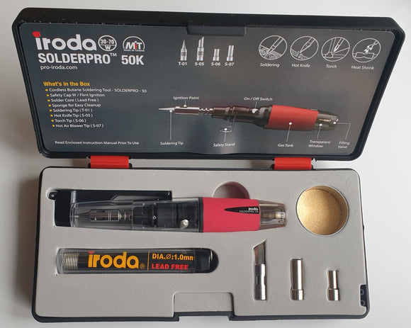 Pro Iroda Solderpro 50K Gas Soldering Iron Kit Refillable Butane Torch 30w-70w